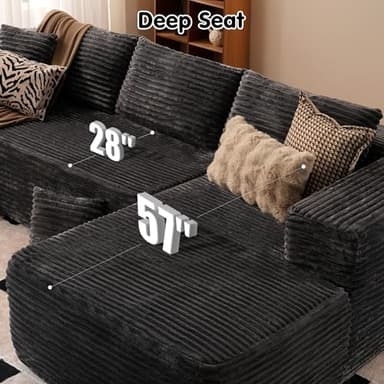ovios 104" Cloud Sectional Couch with L-Shape Chaise,Modern Modular Sofa with Deep Seat, Upholstered Couches for Living Room Bedroom,No Assembly Required, Grey (Plush Corduroy Fabric) - Image 3