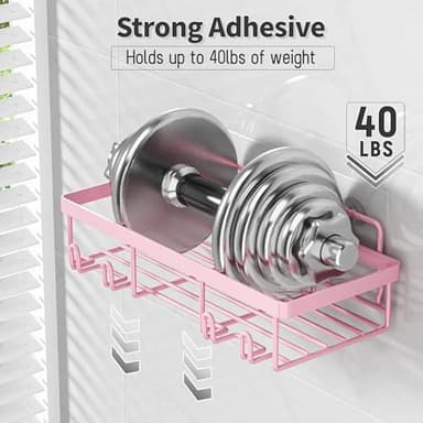 Liuoud 5 Pack Shower Caddy Organizer Rack Shelf for Inside Shower, Adhesive Bathroom Wall Storage Basket Rustproof Stainless Steel Shampoo Holder, Girly Bathroom Accessory Decor Set, Pink - Image 3
