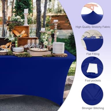 ABCCANOPY 2 Pack 6 FT Royal Blue Spandex Table Cover Stretch Fitted Wrinkle Resistant Tablecloth Reuse for Rectangular Folding Table Patry Event Wedding Banquet Protector - Image 3