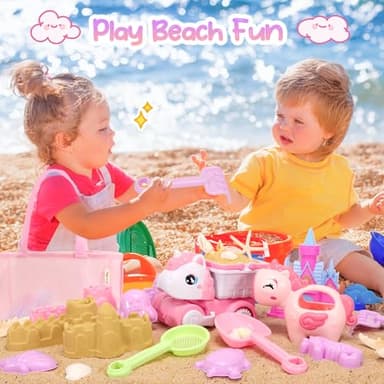 Tagitary Beach Toy Unicorn Sand Toys for Kids,Sand Castle Toys for Beach with Mesh Bag,Sand Shovels,Castle Sand Kits,Sifters,Unicorn Watering Can and Truck,Beach Essential Outdoor Toys for Kids - Image 6