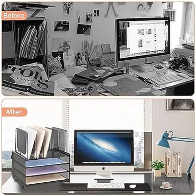LEKETREE Desk Organizers and Accessories, 3-Tier Paper Organizer with 5 Vertical File Holders, File Folder Organizer (Black, 3T) - Image 2