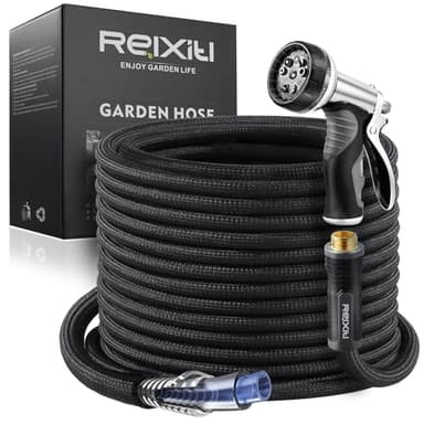 Relxitl Garden Hose, Flexible Water Hose, Ultra Lightweight Non-Expanding hose with 10 Function Sprayer, Leak proof, Pressure Resistant for Yard, Outdoor (Black, 50FT) - Image 1