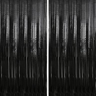 Crosize 2 Pack 3.3 x 9.9 ft Black Foil Fringe Backdrop Curtain, Streamer Backdrop Curtains, Streamers Birthday Party Decorations, Tinsel Curtain for Parties, Photo Booth Backdrops, Party Décor - Image 1