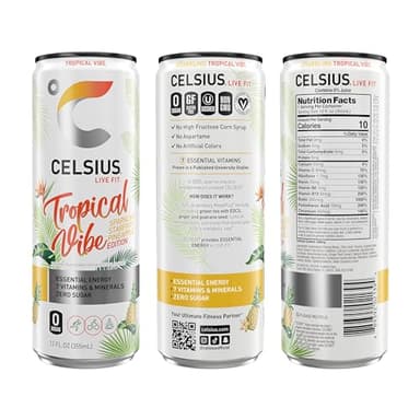 CELSIUS Sparkling Tropical Vibe, Functional Essential Energy Drink 12 Fl Oz (Pack of 12) - Image 3