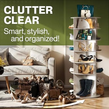 LOFT + IVY 7 Tier Rotating Shoe Rack Tower – 360° Spinning Storage Organizer, Modern Round Shoe Carousel for Closet, Entryway, Bedroom – Space Saving Rotating Lazy Susan Storage Tower - Image 6
