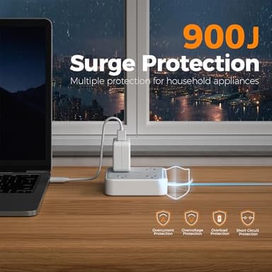 TESSAN Surge Protector Flat Extension Cord 5Ft, Flat Plug Power Strip with 4 Outlets 3 USB Ports (1 USB C), 900 Joules Protection, Multiple Wall Outlet Extender Suitable for Home Office Dorm, Grey - Image 2