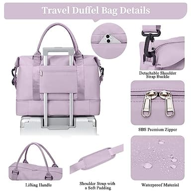 Weekender Bags for Women,Personal Item Travel Bag with Shoes Compartment,Overnight Travel Duffel Bag with Toiletry Bag - Image 6