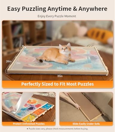 Join&Joy 1500 Piece Puzzle Board Pro, with 6 Drawers & Cover, 34" x 25", Sort-Wise Colorful Felt Drawers, Wooden Jigsaw Puzzle Board, Birthday Gifts for Mom - Image 6