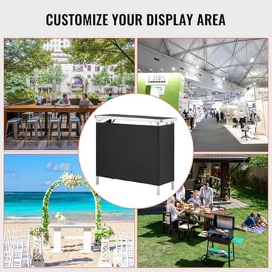 VEVOR Folding Portable Bar Table, Tradeshow Podium Table for Indoor, Outdoor, Party, Picnic, Exhibition, Includes Carrying Case, Storage Shelf and Black Skirt, 38.39" x 15.16" x 34.25" - Image 8