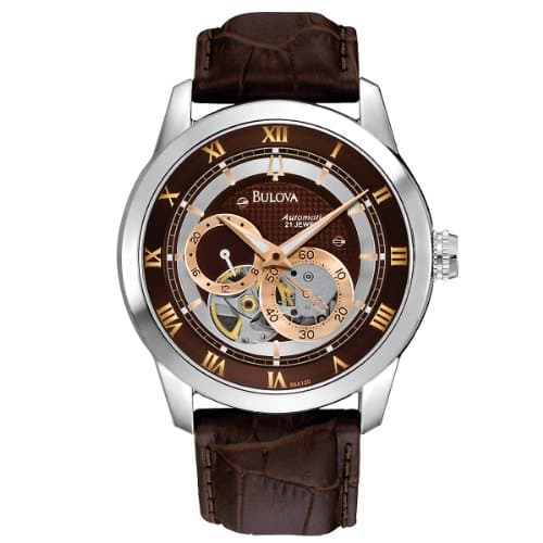 Bulova Men's Stainless Steel Automatic Rose Two Tone Brown Skeleton Dial