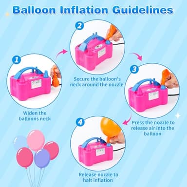 NuLink Electric Portable Dual Nozzle Balloon Blower Pump Inflation for Decoration, Party, Sport [110V~120V, 600W, Rose Red] - Image 4