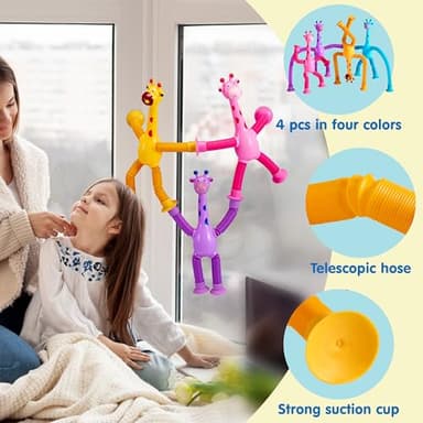 JOYIN 4 Pcs Pop Tubes Suction Cup Giraffe Toys, Autism Sensory Gifts Fidget Toys for Kids Toddler Boys Girls Year Ages 3 4 5 6 7 8 9 10 Birthday Party Favors Kids Travel Classroom Prize - Image 3