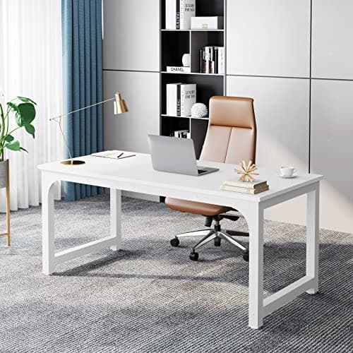 Tribesigns 63”Executive Desk, Large Office Computer Desk with Thicken Frame, Modern Simple Workstation Business Furniture for Home Office, White - Image 1