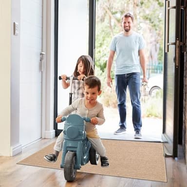 COSY HOMEER Indoor Door Mat Floor Mats Dirt Trapper Wet Shoes and Paws, Front Door Outside Entry Welcome Outdoor Entrance Dog Cat Mat, Anti Slip Washable, 32"x48",Beige - Image 2