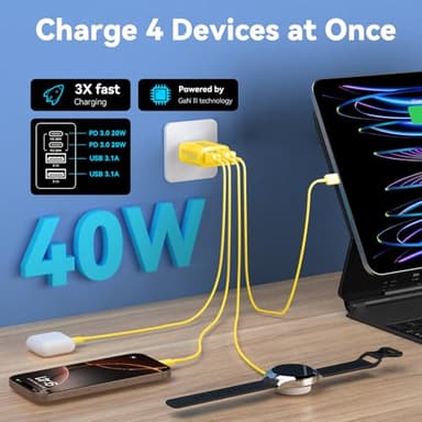 USB C Charger Block, 2-Pack 40W 4-Port Multiple Type C Fast Charging Phone Charger Brick +QC 3.0 USB A Wall Plug Out let Multiport Box Cube for Phone 15/14/13/12/11 Pro Max, Galaxy, Pixel, Yellow - Image 2