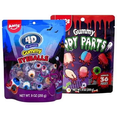 Amos Halloween Gummy Candy 2-Pack – Spooky Mix of Gummy Eyeballs & Body Parts, Individually Wrapped Halloween Candy for Trick-or-Treating, Party Favors, and Haunted House Snacks - Image 1