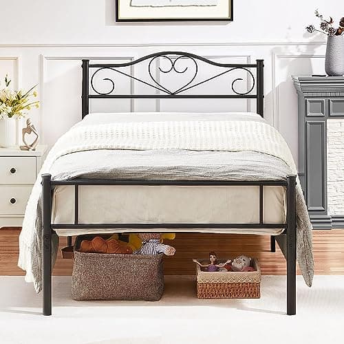 VECELO Metal Platform Bed Frame with Headboard & Footboard, Steel Slats Mattress Foundation, No Box Spring Needed, Twin, Matte Black - Image 1