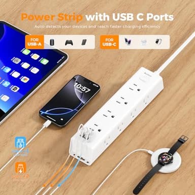 15Ft Extension Cord with Multiple Outlets, Addtam Flat Plug Power Strip Surge Protector with 15 Ft Long Cord,12 Outlet 3 USB Ports (2USB C), Desk Charging Station for Home College Dorm Room Essentials - Image 4