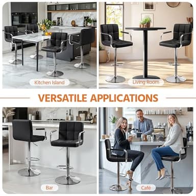 Yaheetech Bar Stools Set of 2, PU Leather Adjustable Swivel Barstools, Hydraulic Kitchen Counter Height Bar Chairs with Armrest and Back for Kitchen, Dining Room, Black - Image 6