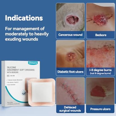 Dimora Silicone Super Absorbent Wound Dressings - Gentle Adhesive Bandages with Ultrasorb Polymer,Heavy Exudate Wound Care Pads 5"X 5" 10 Packs - Image 7