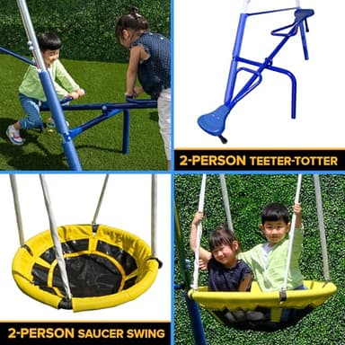 Sportspower Taylor Galvanized Metal Swing Set (6 Year Warranty): Blow Molded Swing+Standing Swing, Teeter Totter, Saucer Swing+5' Wavy Slide, EXCEEDS ASTM Standards*4pc Anchor Kit* - Image 4