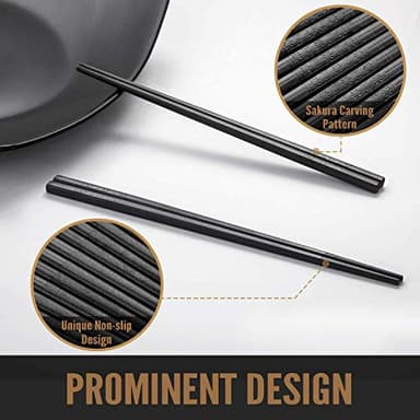 HIWARE 10 Pairs Fiberglass Chopsticks - Reusable Chopsticks Dishwasher Safe, 9 1/2 Inches - Black - Image 5