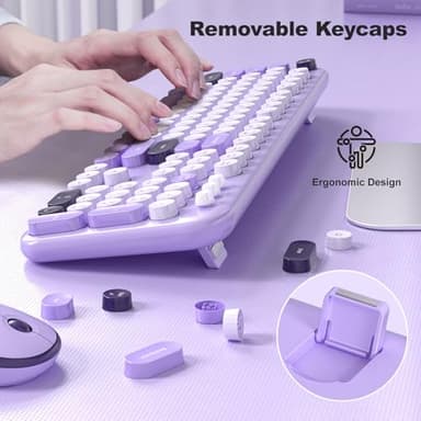 KNOWSQT Wireless Keyboard and Mouse Combo - Lovely Violet Rainbow Full-Sized Typewriter Colorful Keyboards, Round Keycap USB Plug Play Retro Cute Keyboards for Windows, Laptop, PC, Desktop, Computer - Image 6