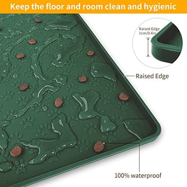 Ptlom Pet Placemat for Dog and Cat, Waterproof Silicone Pet Feeding Bowl Mats for Food and Water, Small Medium Large Dogs Mat Prevent Residues from Spilling to Floor, Hunter Green, 18" 12" - Image 6