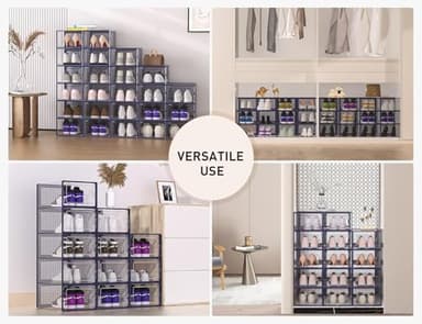 Kuject X-Large Shoe Storage Boxes Organizers Clear Plastic Stackable 12 Pack, Shoe Rack & Holder Substitute, Sneaker Containers, Toy Storage Organizer Bins for Entryway, Closet, Under Bed, Blue - Image 7