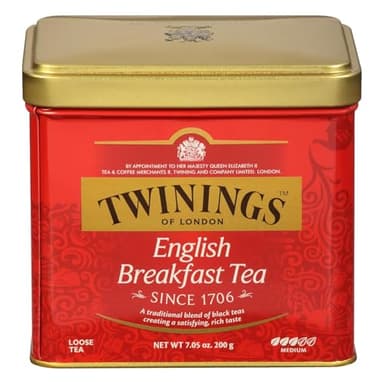 Twinings English Breakfast Loose Tea Tins, 7.05 Ounce Tins (Pack of 6), Smooth, Flavourful, Robust Black Tea Leaves, Caffeinated, Enjoy Hot or Iced - Image 1