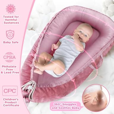 BBWOO Baby Lounger - Baby Lounger for Newborn 0-24 Months, Breathable & Soft Cotton and Velvet Cover Baby Nest, Portable Cozy Infant Lounger for Home and Travel, Ideal Baby Essentials & Shower Gifts - Image 2