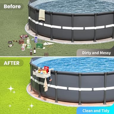 AquaJoyer 2 Sets of Poolside Storage Baskets with Cup Holders - Perfect for 3-Inch or Smaller Top Rails - Above Ground Pool Accessories - Fit for Most Above Ground Pool（Beige） - Image 4