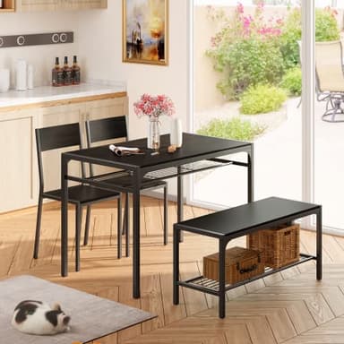 Gizoon Kitchen Table and 2 Chairs for 4 with Bench, 4 Piece Dining Table Set for Small Space, Apartment - Image 2