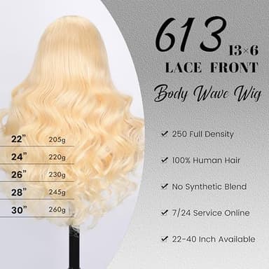613 13x6 Lace Front Wig Human Hair 250 Density 30 Inch Body Wave Blonde Wig Human Hair 613 HD Lace Frontal Wigs 13x6, 100% Real Human Hair No Synthetic Blend No Tangle No Shedding Triple Lifespan 3X - Image 3