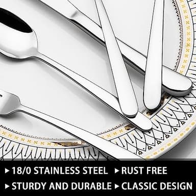 49-Piece Silverware Set with Organizer, Heavy Duty Stainless Steel Flatware for 8, Cutlery Utensil Sets with Steak Knives, Rust-proof, Mirror Polished, Dishwasher Safe - Image 3