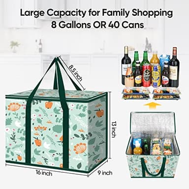 BALEINE 2Pk Insulated Reusable Grocery Bags, Collapsible Cooler Bag for Groceries, Heavy Duty Large Insulated Bag (16''x9''x13'', Spring Stroll) - Image 4