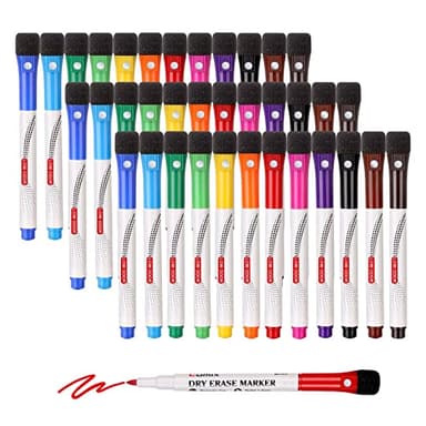Comix Dry Erase Markers, Fine Tip Whiteboard Magnetic Markers with Eraser Cap, 36 Bulk 12 Colors Low Odor Markers for Kids Teachers - Image 1