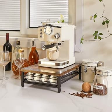 IBUYKE Coffee Pod Drawer Holder,40 Capsule Pods,Compatible for Nespresso Vertuo Pods,Wooden Top and Mesh Shelves,Home Kitchen Counter Coffee Bar Organizer, Rustic Brown,TCJ101H - Image 8