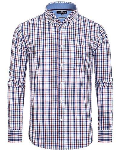 Alimens & Gentle Men's Plaid Button Down Shirts Cotton Long Sleeve Dress Shirts Regular Fit Gingham Shirts - Image 1