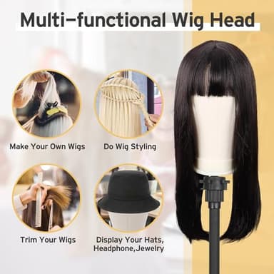 Klvied Wig Mannequin Stand for Desktop, Dual-use 22 Inch Canvas Wig Head Display, Adjustable Clamp Wig Holder, Manikin Head Stand Set for Cosmetology Hairdressing Training with Carrying Case - Image 7