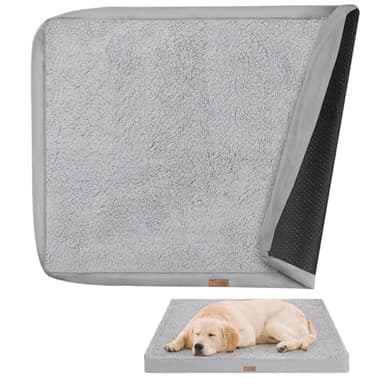 Tivray Dog Bed Cover, Washable Replacement Large Dog Bed Sheet with 3-Sided Continuous Zipper, Waterproof Liner, Soft Plush, Pet Mattress Fluffy Protector, 44x32x3 inches - XL, Cover Only Grey - Image 1