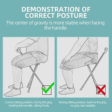 Hold 440 lbs Walking Cane Seat Folding Stick Height Adjustment 440 lbs Capacity Cane with Seat Tripod Stool Hiking Walking Massage Square Black - Image 7