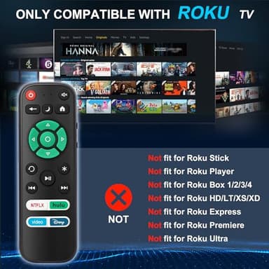 2 Pack Replacement Remote Control Only for Roku TV, Fit for TCL/Onn/Hisense/Element/Sharp/Philips/Westinghouse/Insignia/JVC/RCA/Hitachi/Sanyo Roku TV (Not for Roku Stick and Box) - Image 2