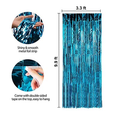 Crosize 3 Pack 3.3 x 9.9 ft Blue Foil Fringe Backdrop Curtain, Streamer Backdrop Curtains, Streamers Birthday Party Decorations, Tinsel Curtain for Parties, Galentines Decor, Preppy, Photo Booth - Image 2