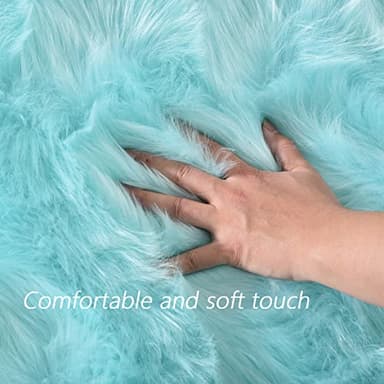 Latepis Light Blue Area Rug 6x9 Faux Fur Teal Rugs for Living Room Washable Shag Fluffy Rugs for Bedroom Dorm Fuzzy Soft Rug Home Decor Rectangle - Image 4