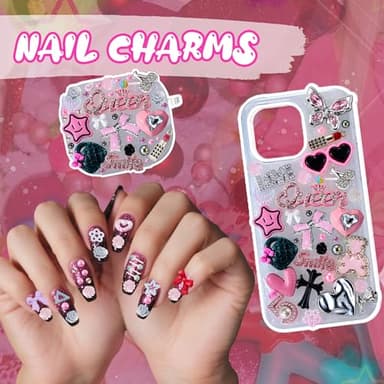 XHYMIA Junk Case Charms Kit, Junk Phone Case with Big Charms, Nail Bow Pearl Flatback Resin Charm for DIY Crafts Silver Pink - Image 6