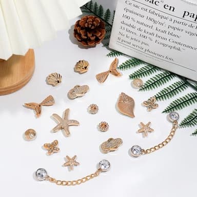 18Pcs Bling Shoe Charms, Gold Conch Starfish Fishtail Shell Slippers Butterfly Shoe Charms Rhinestone Shoe Chain Cute Clogs Shoes Decoration Fashion Party Favors Luxury Jewelry Accessories for Women - Image 7