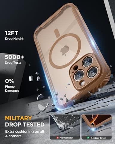 Miracase Magnetic for iPhone 16 Pro Case Full-Body Phone with Built-in Glass Screen Protector, [Compatible with MagSafe] Military Drop Proof 16 Pro Cover Bumper 6.3 inch, Gold Brown - Image 5