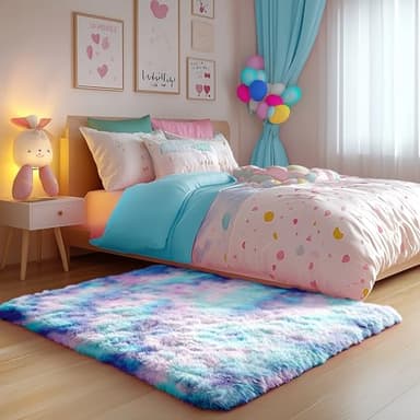 PAGISOFE Cute Furry Pastel Rug for Girls Bedroom, Soft Shag Rainbow Purple Tent Rugs for Livingroom, Kids Room, Playroom Nursery Home Decor, Plush Mermaid Kawaii Rug Fluffy Fuzzy Carpet 4x6 Area Rug - Image 3