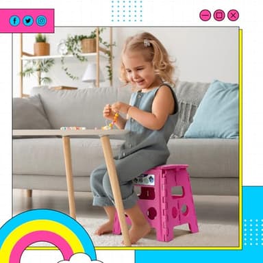 Delxo Folding Step Stool, 13 inch Non-Slip Foldable Stools for Kids & Adults Up to 300 LBS, Step Stool with Handle, Lightweight for Kitchen, Bathroom, Bedroom, Garden, Rose Pink, 1PC - Image 7